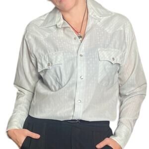 60's Vintage Pearl Snap Button Shirt Size 15-15.5 Medium Made in USA Embroidered